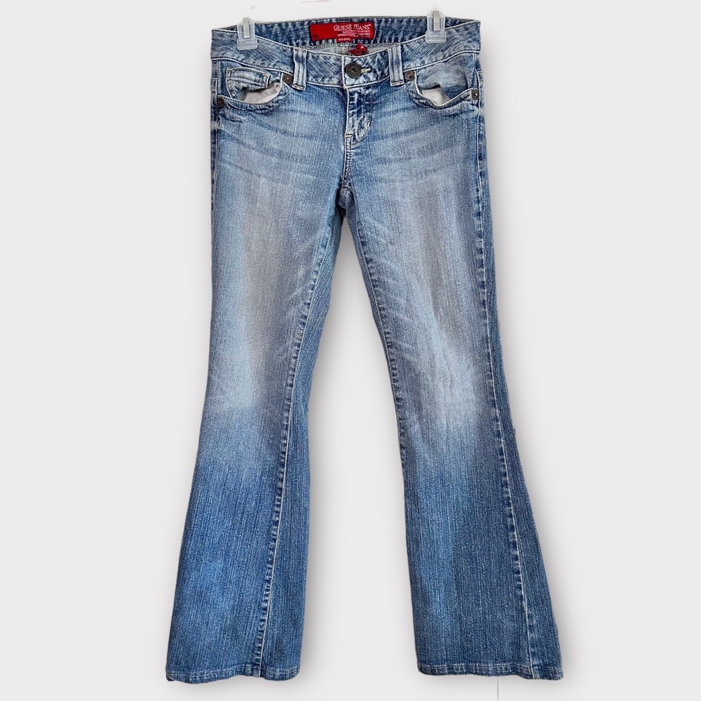 Vintage Guess Jeans Daredevil Flare Faded Light Blue Hip Hugger 28 EUC